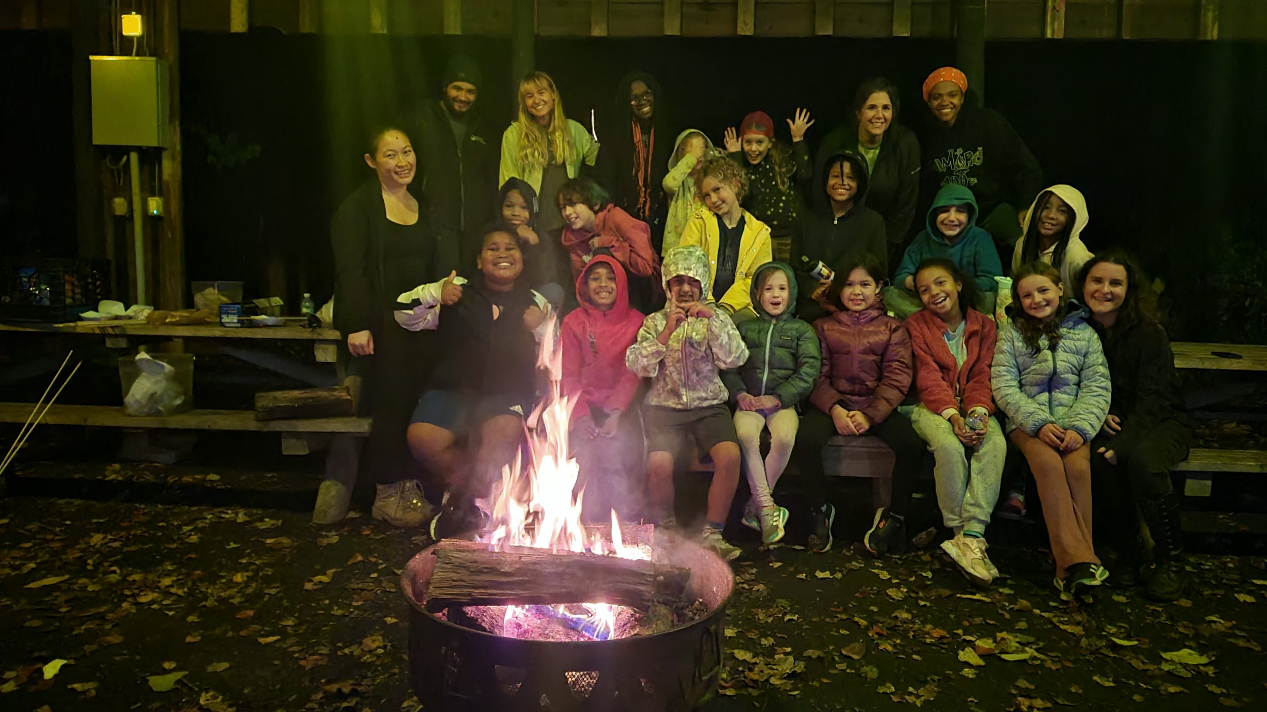 Corlears students at campfire at overnight camp