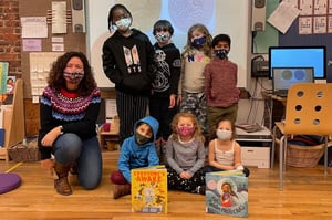 Corlears students with librarian